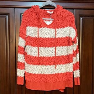 Miracle Striped Hooded Sweater in coral